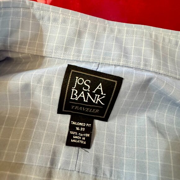 Jos. A. Bank Traveler Tailored Fit Blue Check Dress Shirt Men’s 15-33 Cotton - Picture 6 of 15